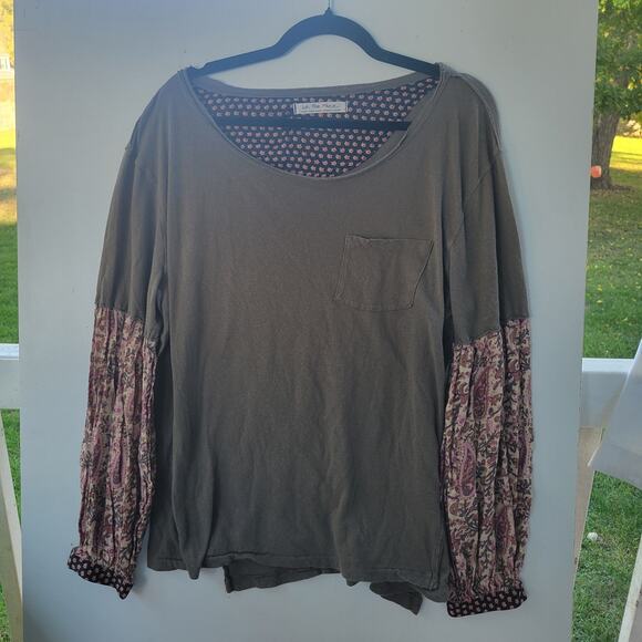 We The Free Tops - We The Free Jade‎ Green Floral Long Sleeves Oversized Slouchy Tee Size S